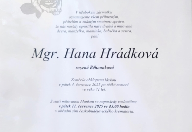 S hlubokým zármutkem oznamujeme odchod naší vážené kolegyně
