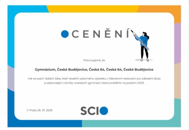 Ocenění vynikajících studijních výsledků od společnosti SCIO 2026