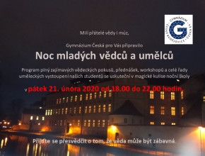 Program Noci mladých vědců, umělců a sportovců, 21. 2. 2020 od 18h